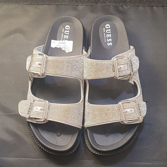 BRAND NEW GUESS GLASS STONES RHINESTONE SLIDE SANDALS - Picture 2 of 16